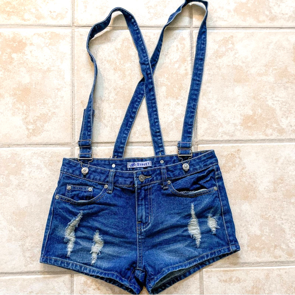 Exocet Y2K Distressed Suspender Shorts, EUC, Size 9